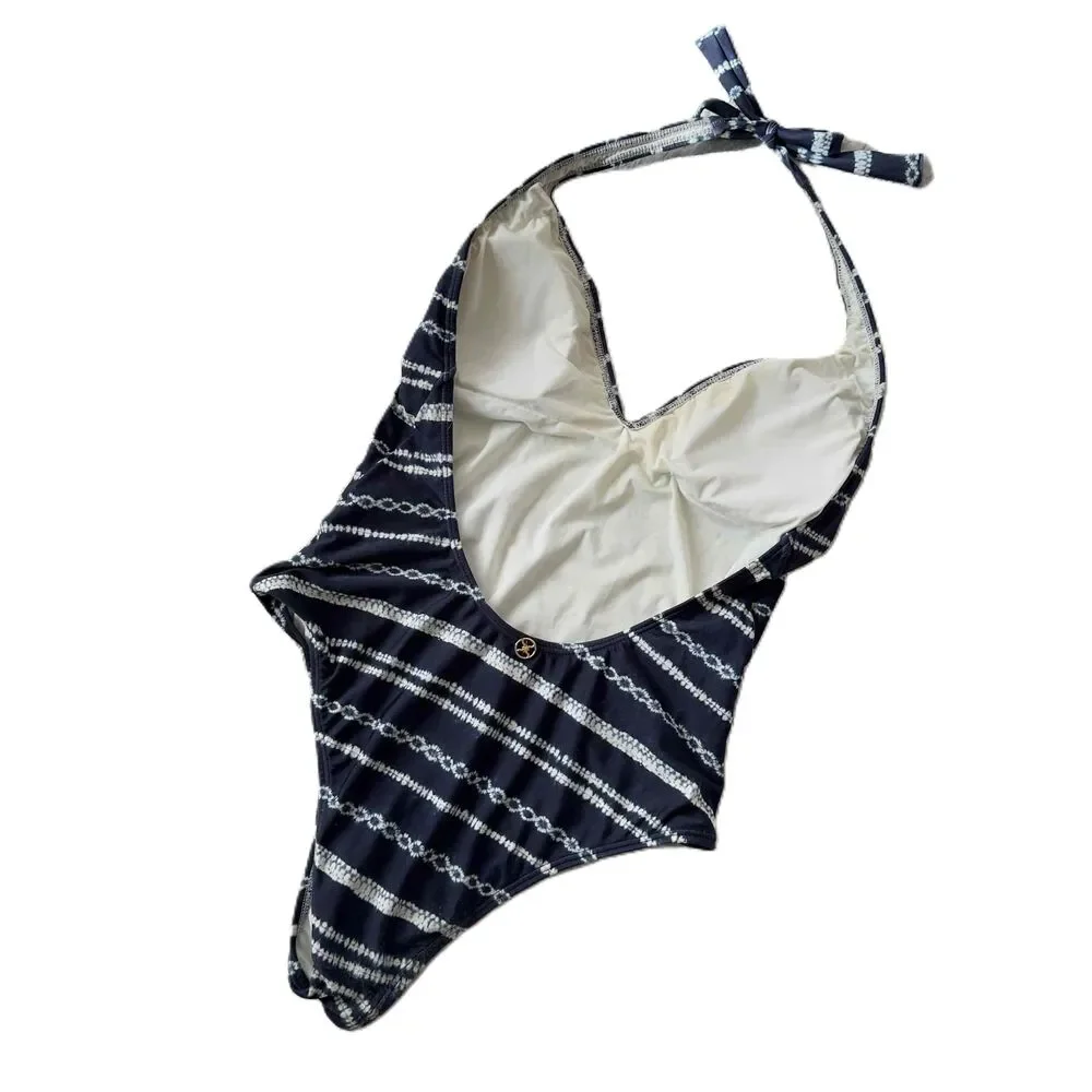 Vix Paula Hermanny Halter Tie-Back Plunge Navy Swimsuit Medium M - Picture 3 of 10